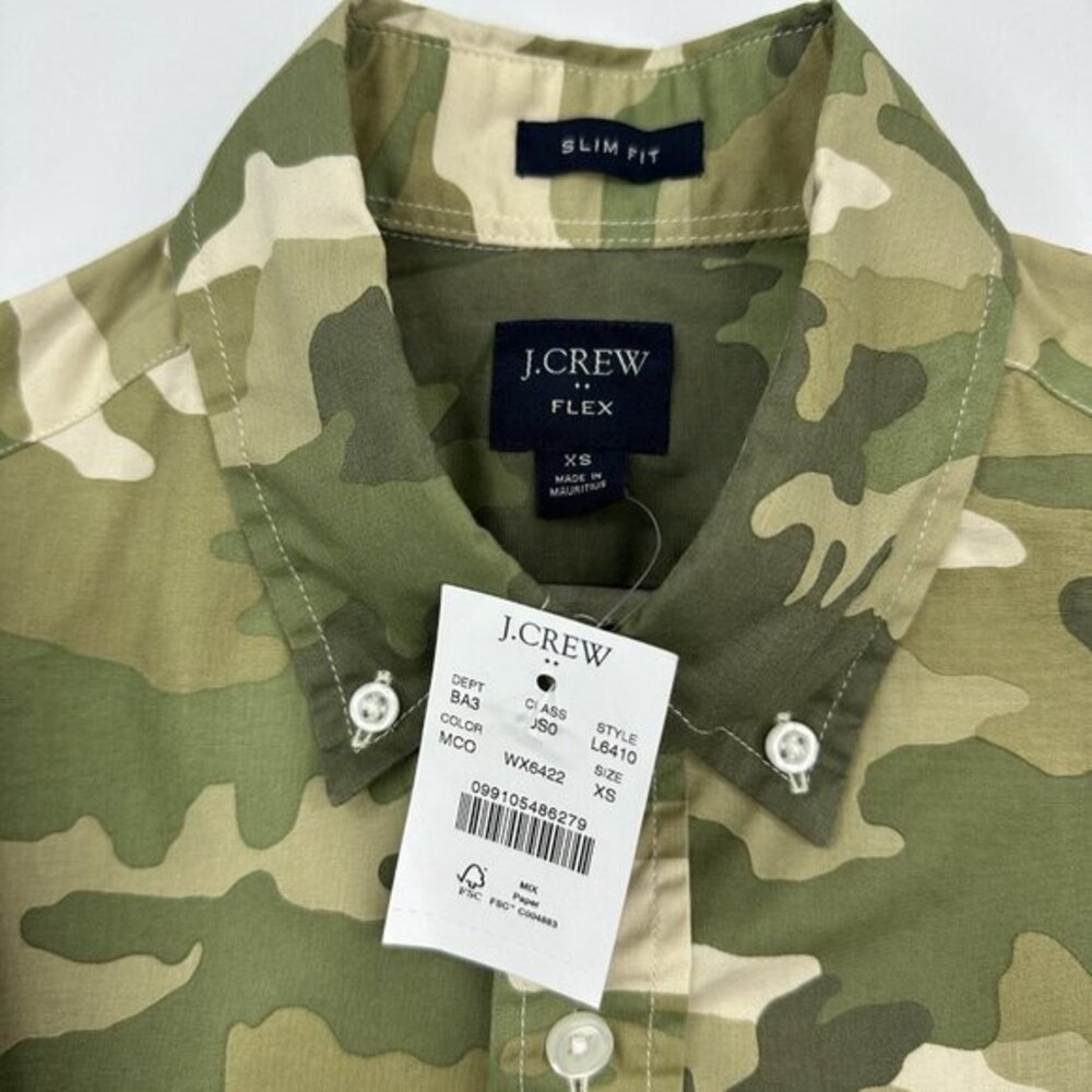 J.Crew Flex Mens XS Slim Fit Camouflage Button Down Shirt‎ Green Camo L6410 NWT - Picture 5 of 11